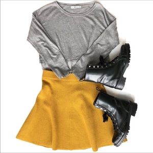 Zara Mustard Yellow Fit & Flare Textured Skirt